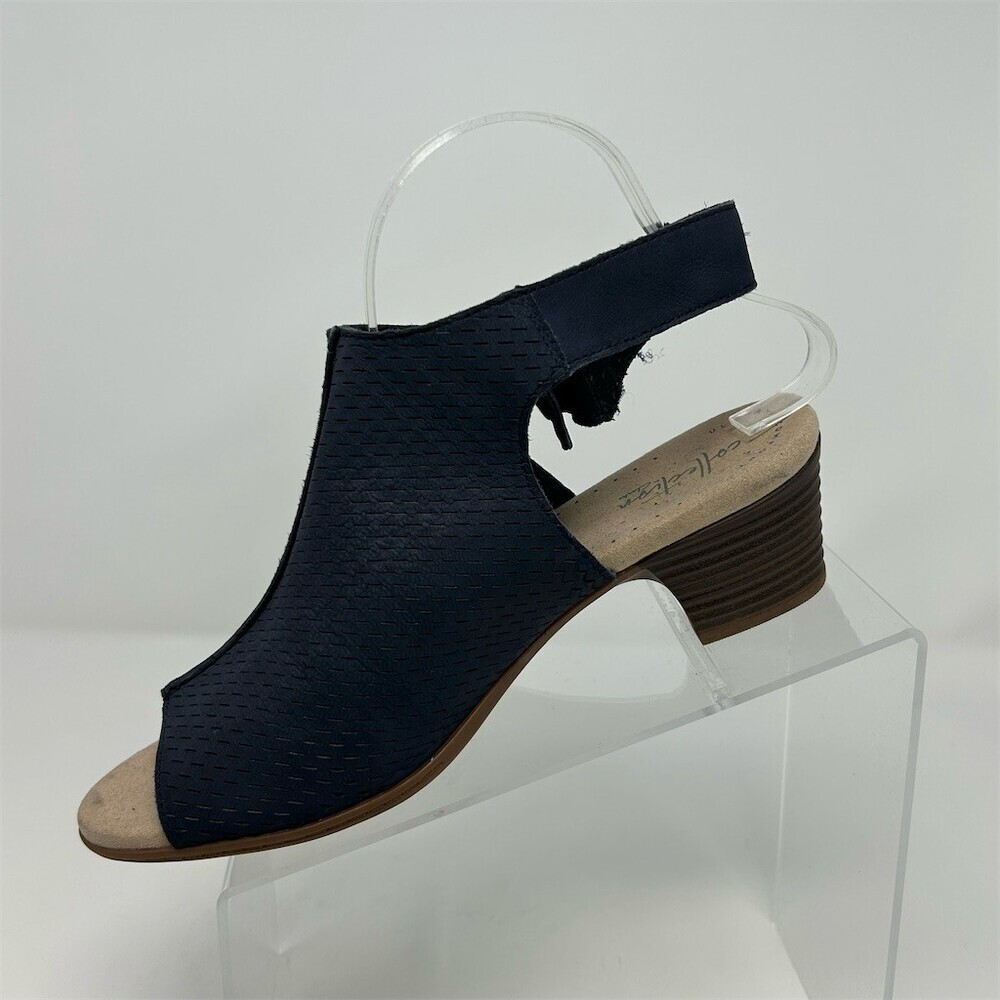 Clarks Valarie James Blue Slingback Ankle Strap Sandals Size 8.5 Wide Block Heel - Picture 3 of 12